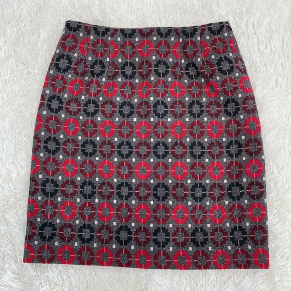 Talbots Petites 2P Red Gray Geometric Wool Blended Pencil Skirt - Picture 2 of 6